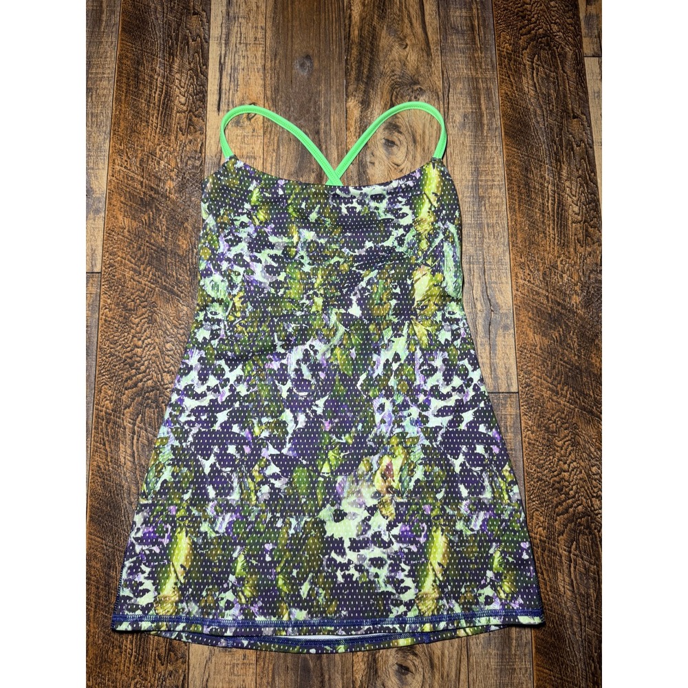 Sz 2‎ Lululemon Cool Racerback Tank Top Purple Green Floral Athletic